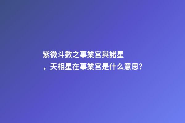 紫微斗數之事業宮與諸星，天相星在事業宮是什么意思？